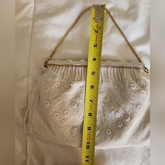 Morabito Vintage glass micro beaded Bag Lined in red Silk. Made In France. - Picture 4 of 16